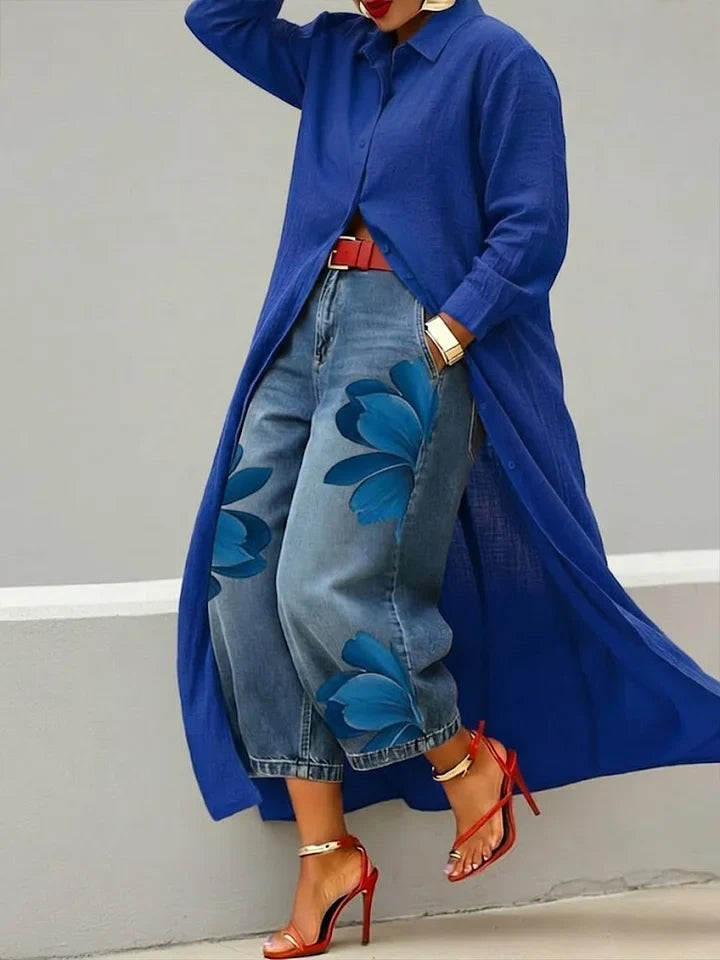 Maud | Conjunto Camisa Larga y Jean Floral