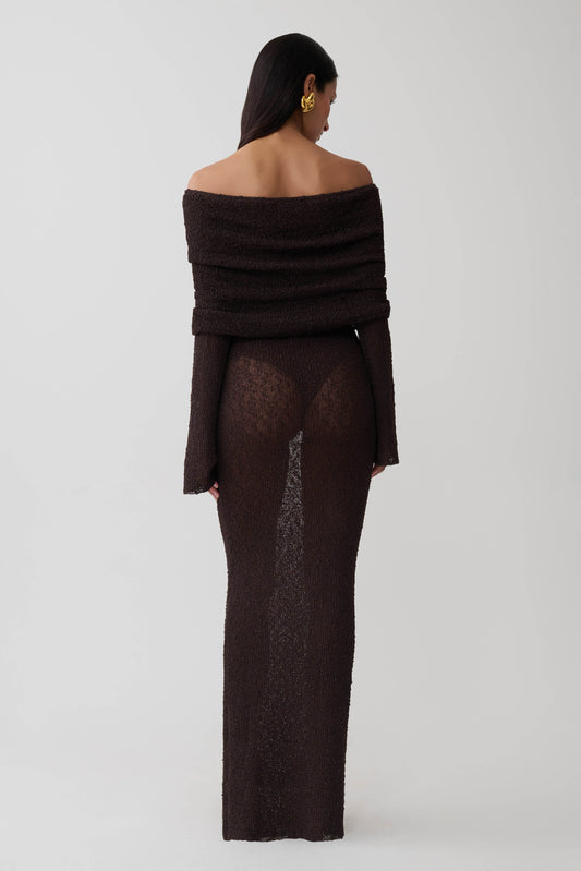 Marisol | Vestido Largo Bouclé Hombros Descubiertos