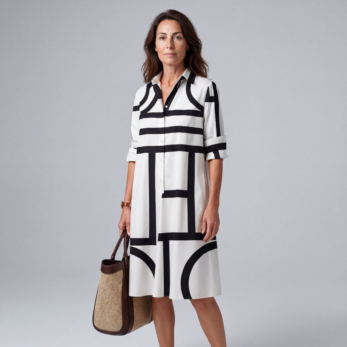 Clara | Vestido Midi Elegante — Blanco y Negro