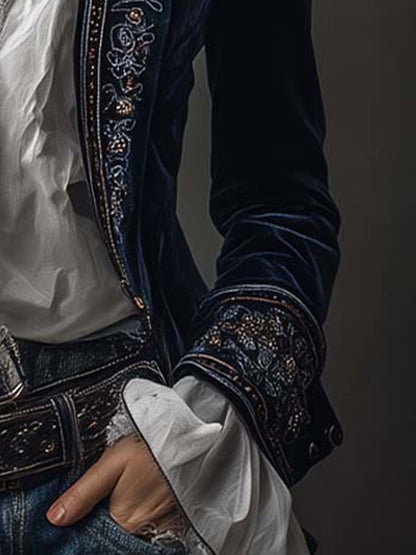 Victoria - Chaqueta Larga de Terciopelo Bordado