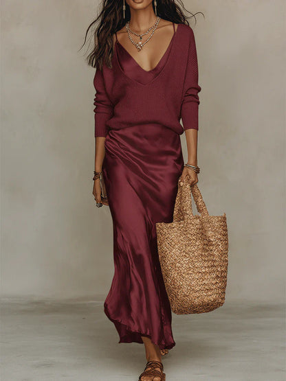 Silvia | Vestido satinado de largo medio