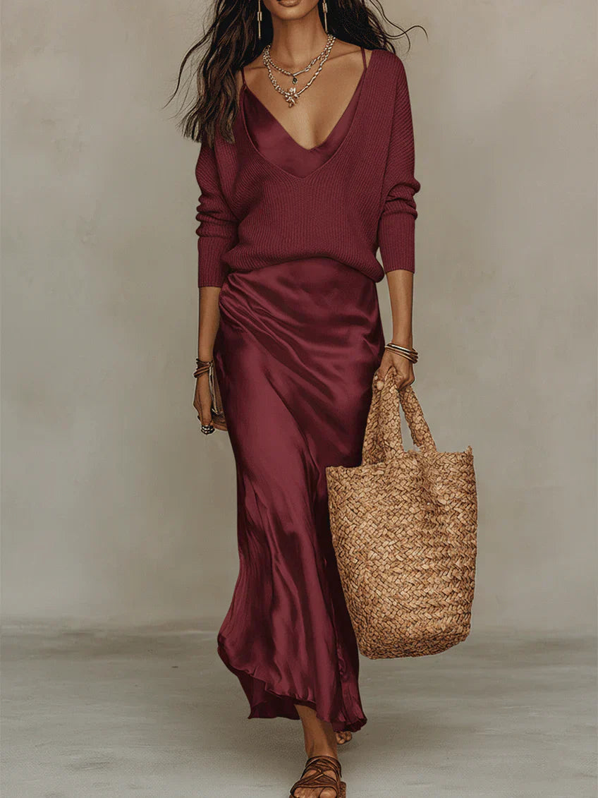 Silvia | Vestido satinado de largo medio