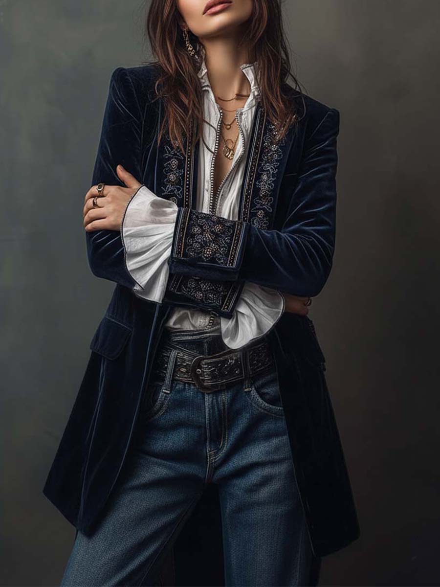 Victoria - Chaqueta Larga de Terciopelo Bordado