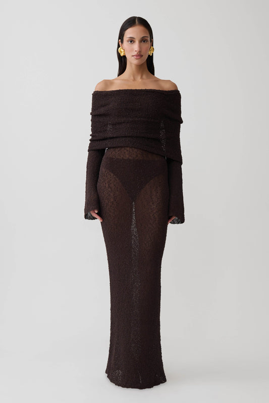 Marisol | Vestido Largo Bouclé Hombros Descubiertos