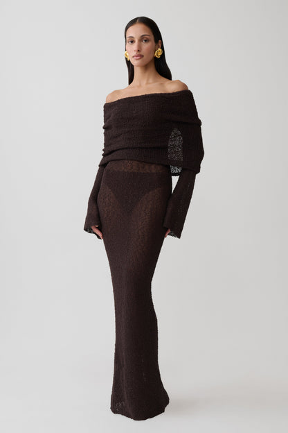 Marisol | Vestido Largo Bouclé Hombros Descubiertos
