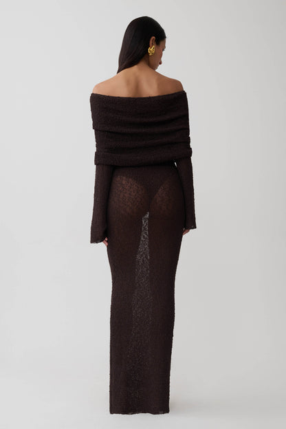 Marisol | Vestido Largo Bouclé Hombros Descubiertos