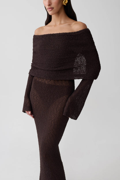 Marisol | Vestido Largo Bouclé Hombros Descubiertos