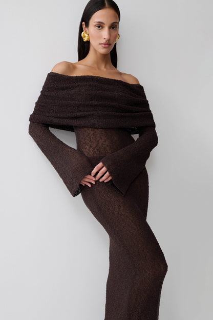 Marisol | Vestido Largo Bouclé Hombros Descubiertos