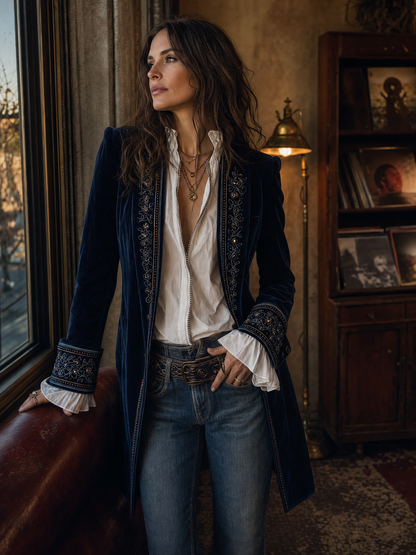 Victoria - Chaqueta Larga de Terciopelo Bordado
