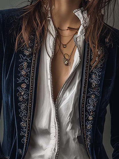 Victoria - Chaqueta Larga de Terciopelo Bordado