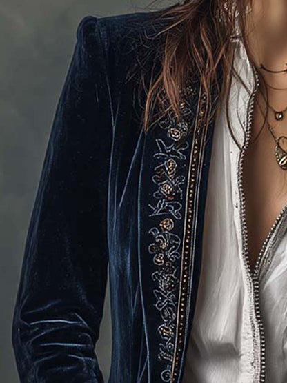 Victoria - Chaqueta Larga de Terciopelo Bordado