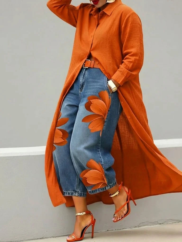 Maud | Conjunto Camisa Larga y Jean Floral