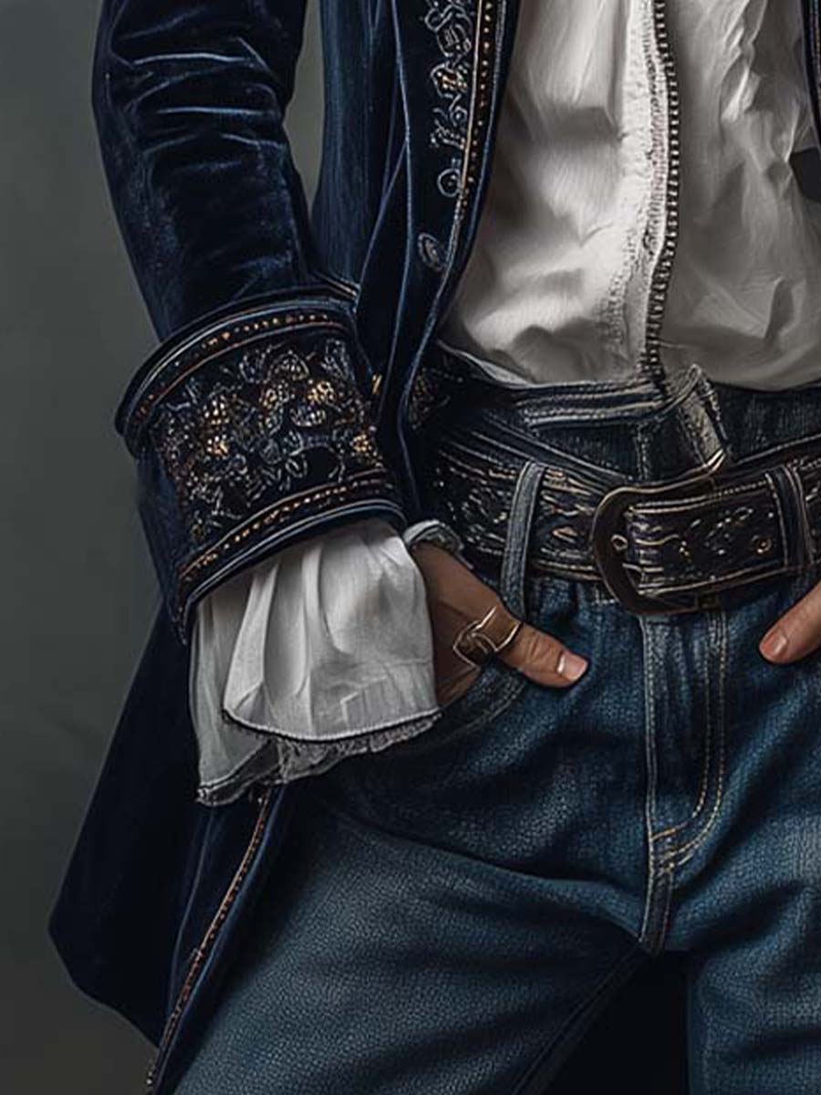 Victoria - Chaqueta Larga de Terciopelo Bordado