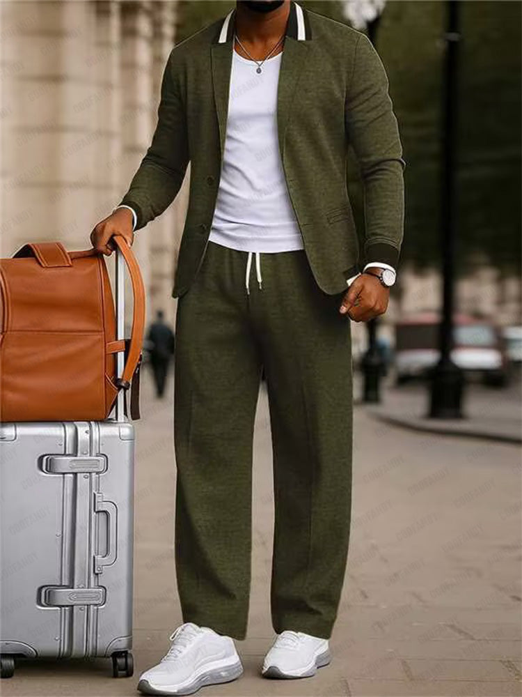 Casual Contrast Collar Blazer Pants Set