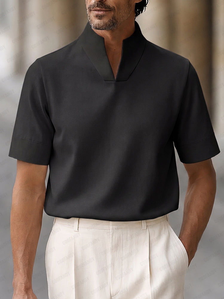 Urban Minimalist Stand Collar Short Sleeve Top