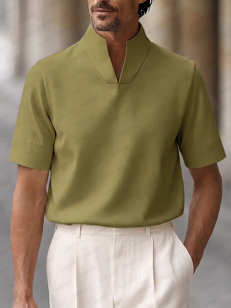 Urban Minimalist Stand Collar Short Sleeve Top