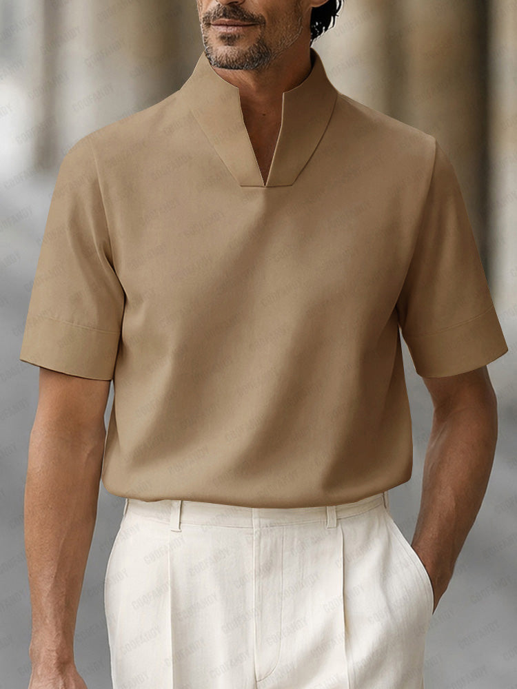Urban Minimalist Stand Collar Short Sleeve Top