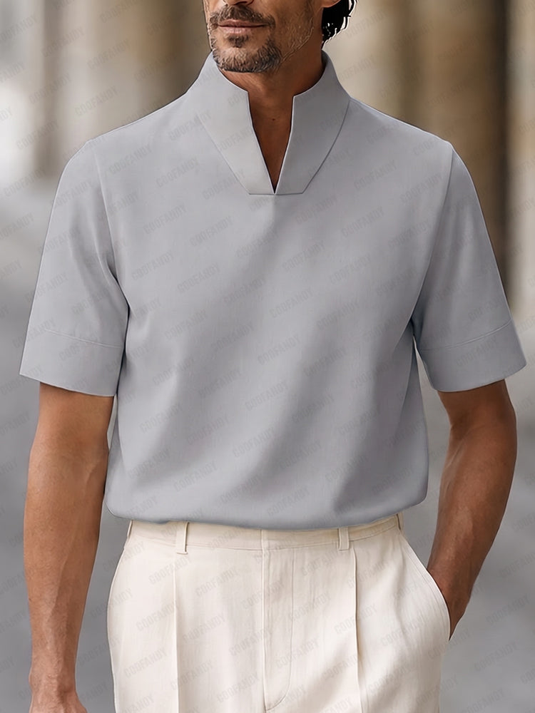 Urban Minimalist Stand Collar Short Sleeve Top
