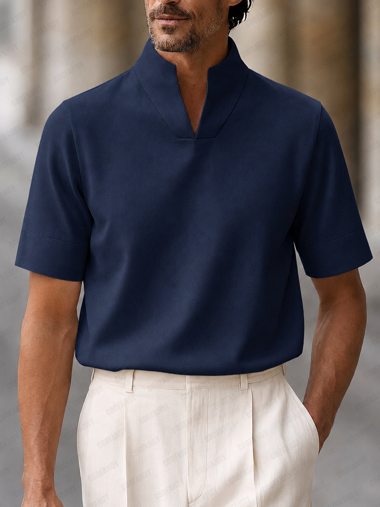 Urban Minimalist Stand Collar Short Sleeve Top