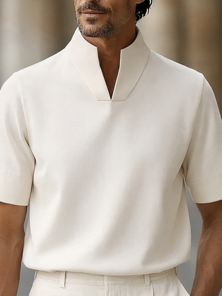 Urban Minimalist Stand Collar Short Sleeve Top