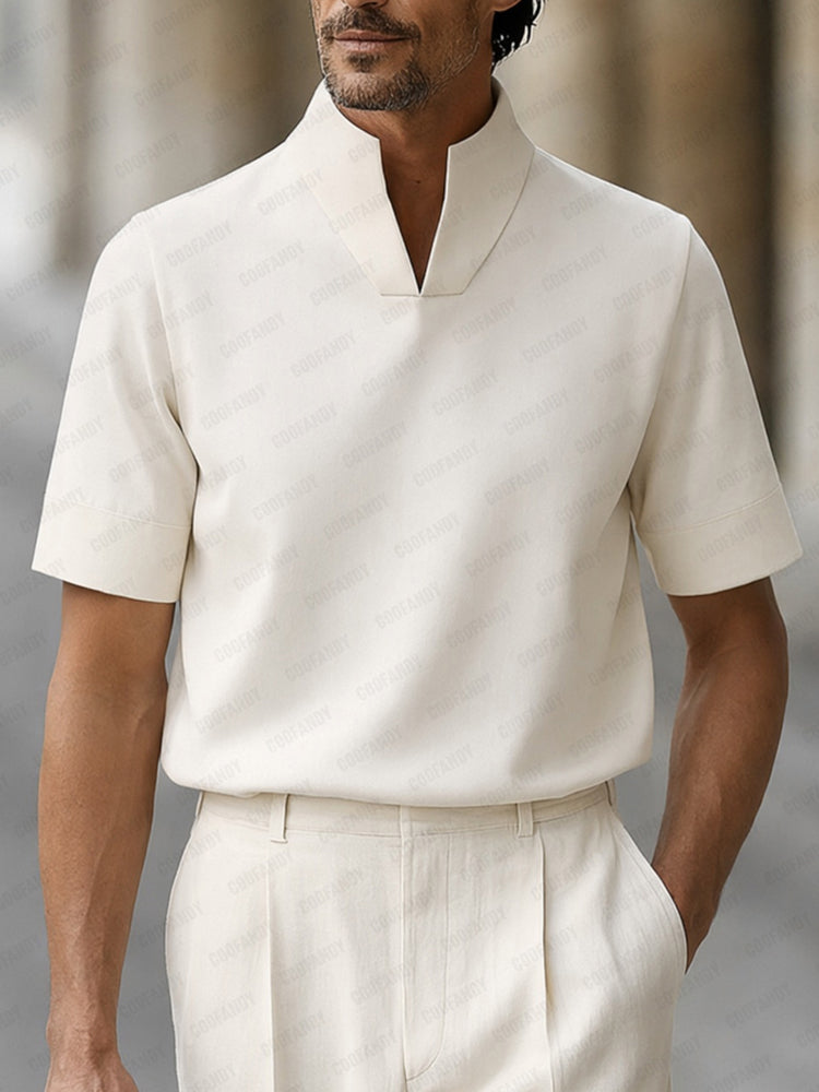 Urban Minimalist Stand Collar Short Sleeve Top