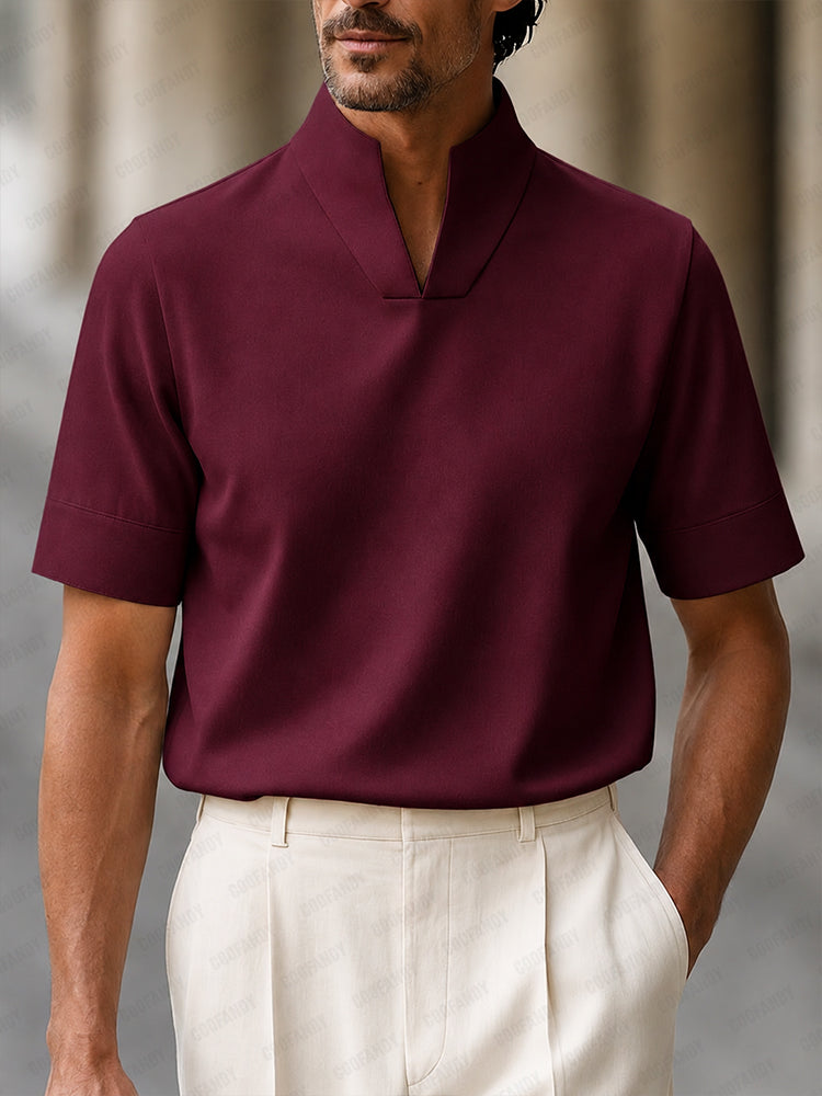 Urban Minimalist Stand Collar Short Sleeve Top