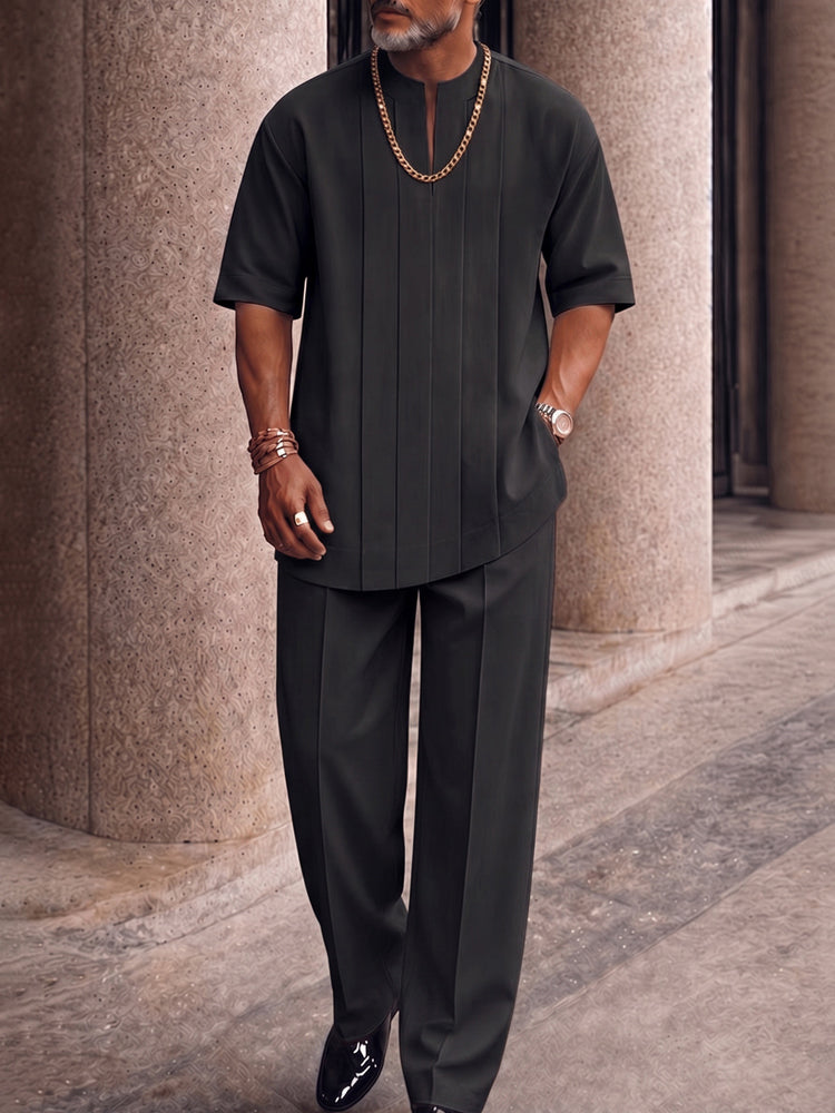 Smart Casual Pleated Front T-Shirt Pants Set