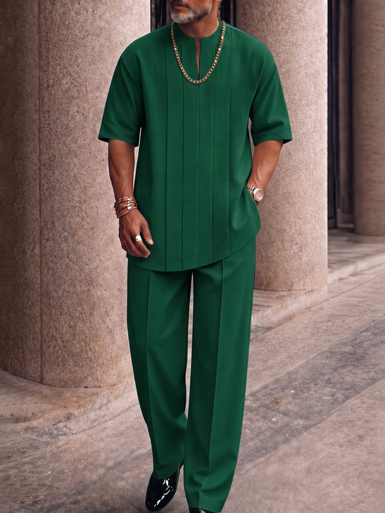 Smart Casual Pleated Front T-Shirt Pants Set