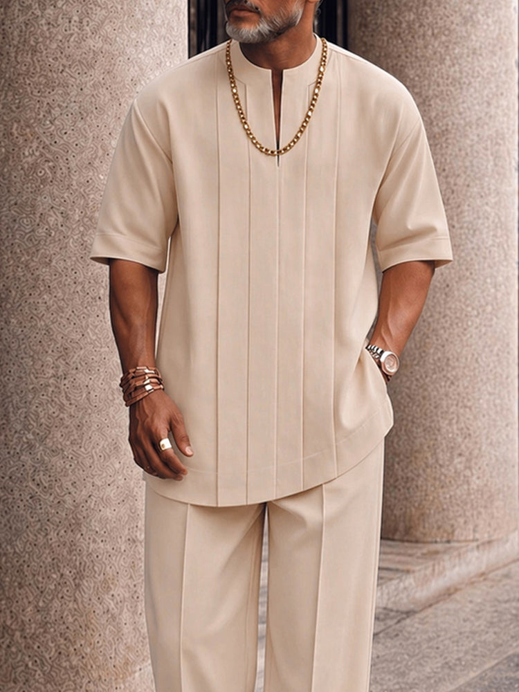 Smart Casual Pleated Front T-Shirt Pants Set