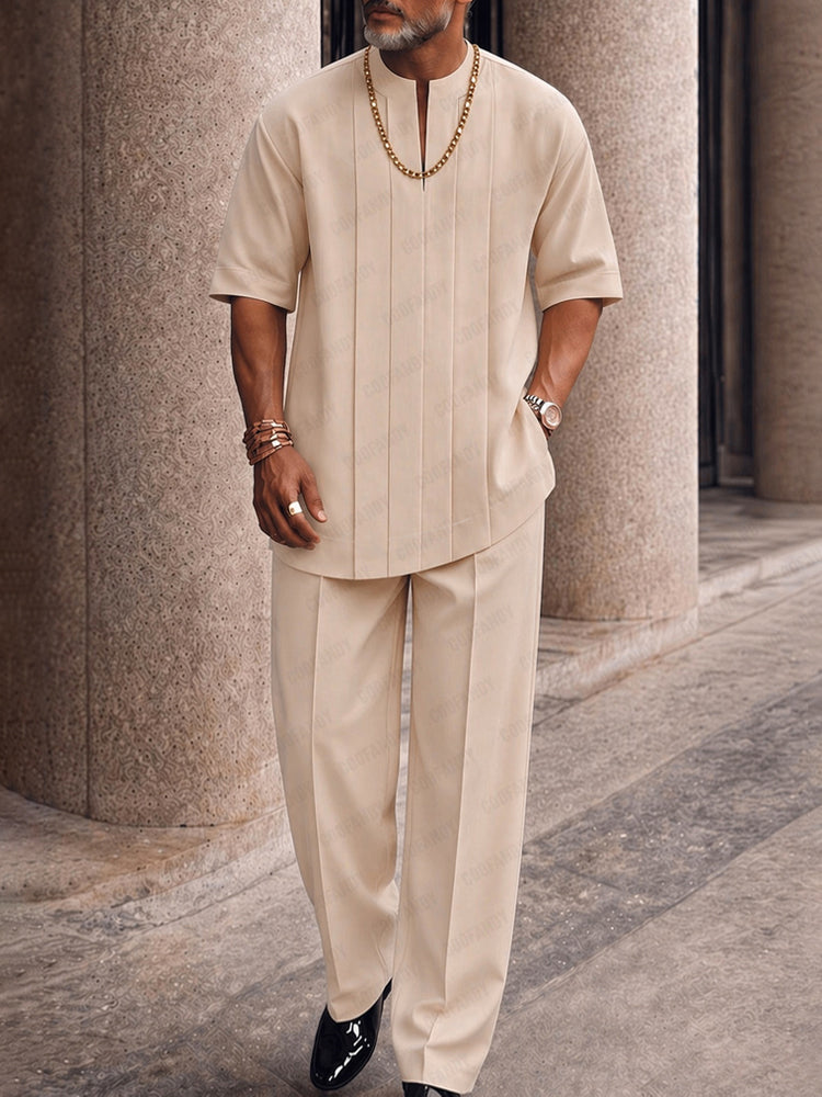 Smart Casual Pleated Front T-Shirt Pants Set