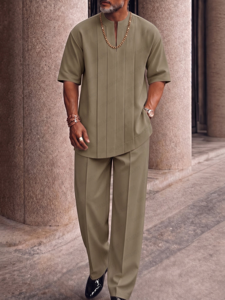 Smart Casual Pleated Front T-Shirt Pants Set