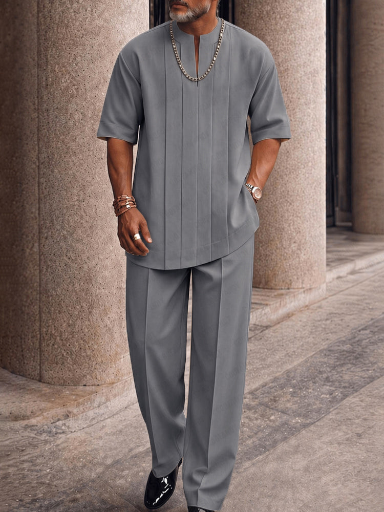 Smart Casual Pleated Front T-Shirt Pants Set