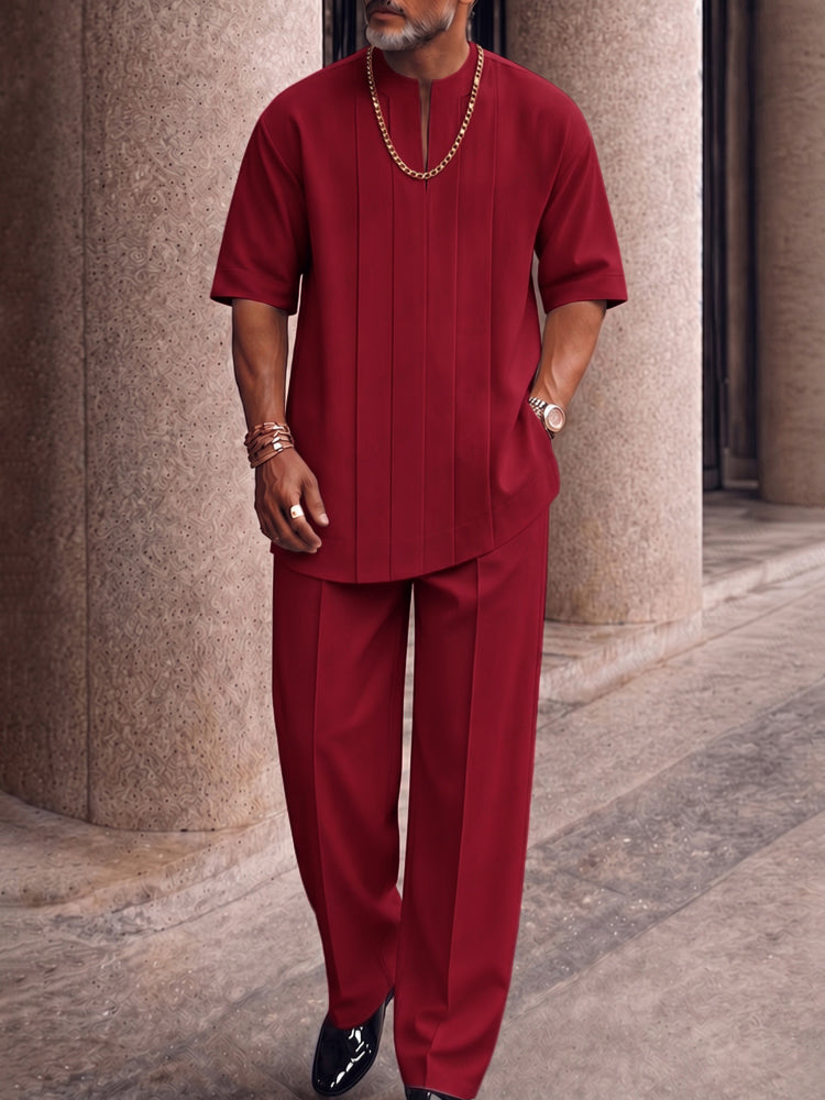 Smart Casual Pleated Front T-Shirt Pants Set