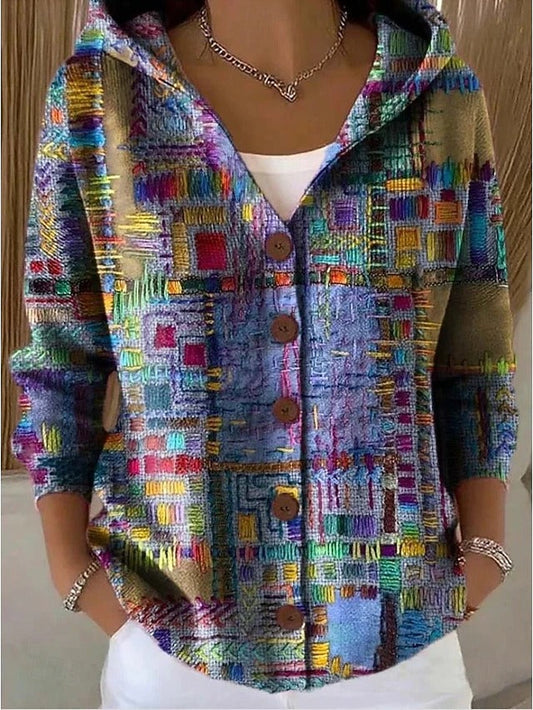 Vanessa | Chaqueta de Punto con Capucha y Estampado