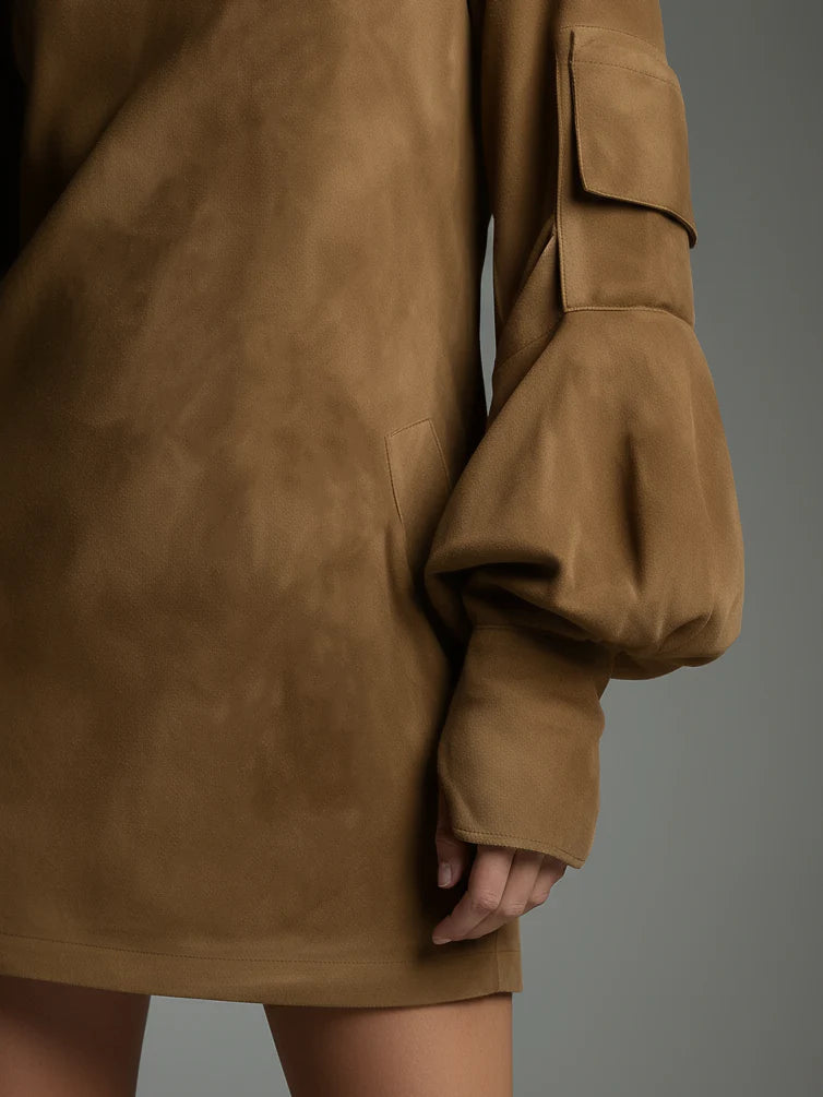 Paula | Vestido Mini de Ante con Cuello Alto