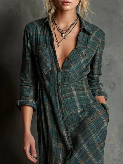 Abril | Vestido Camisero Largo a Cuadros
