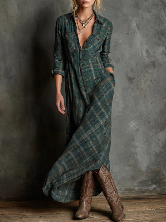 Abril | Vestido Camisero Largo a Cuadros