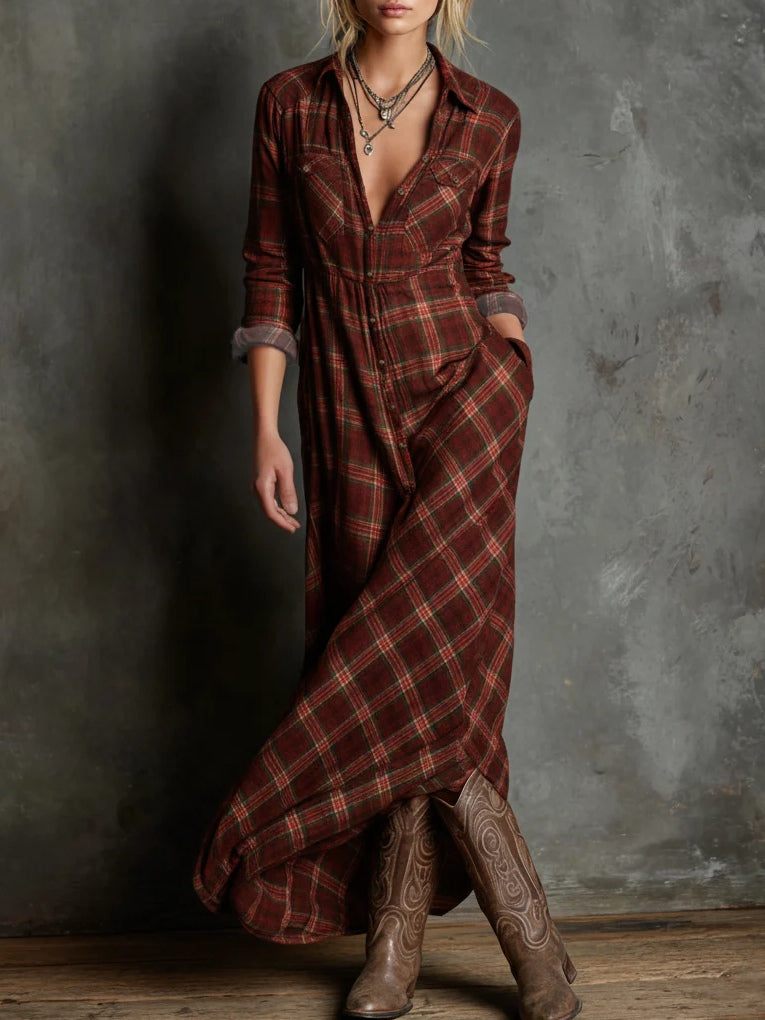 Abril | Vestido Camisero Largo a Cuadros