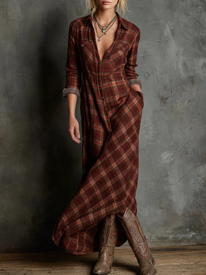 Abril | Vestido Camisero Largo a Cuadros