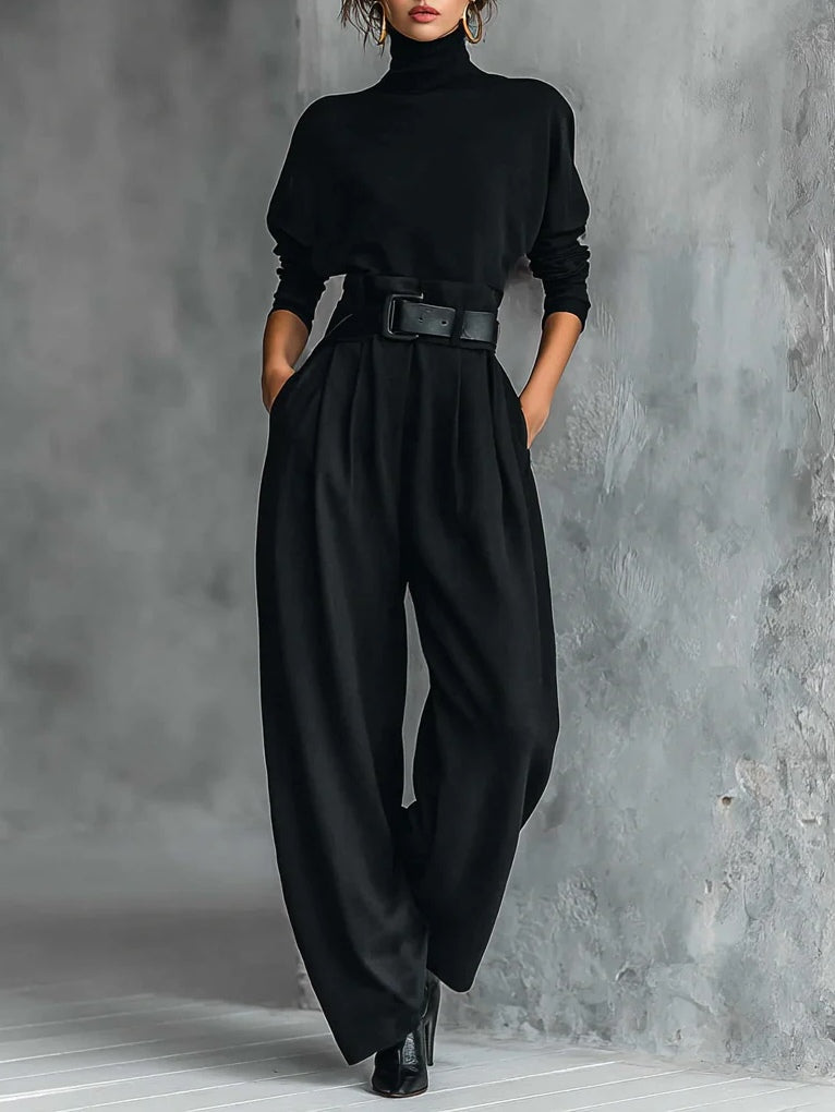 Olivia | Conjunto Negro de Cuello Alto con Cinturón