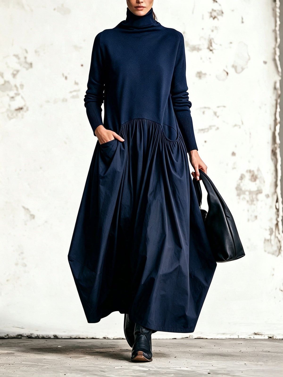 Jimena | Vestido Maxi de Cuello Alto con Bolsillos