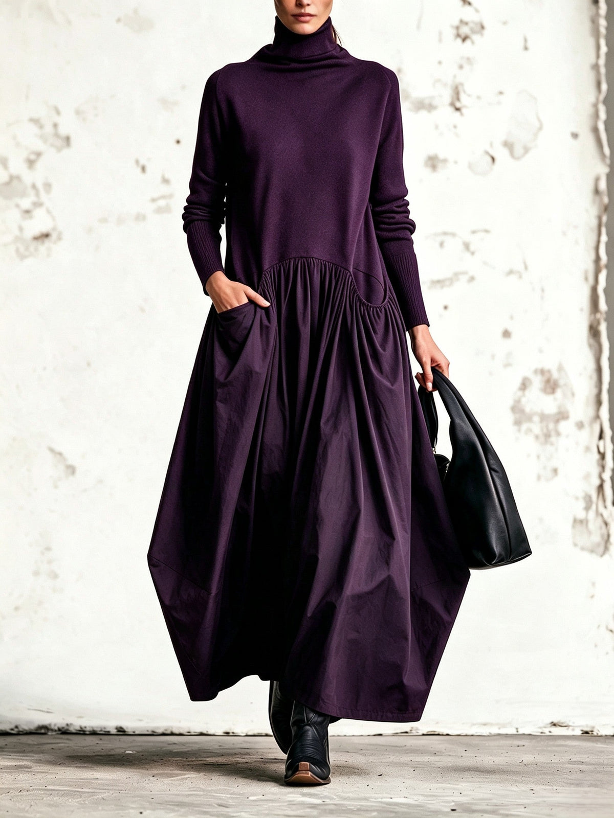 Jimena | Vestido Maxi de Cuello Alto con Bolsillos