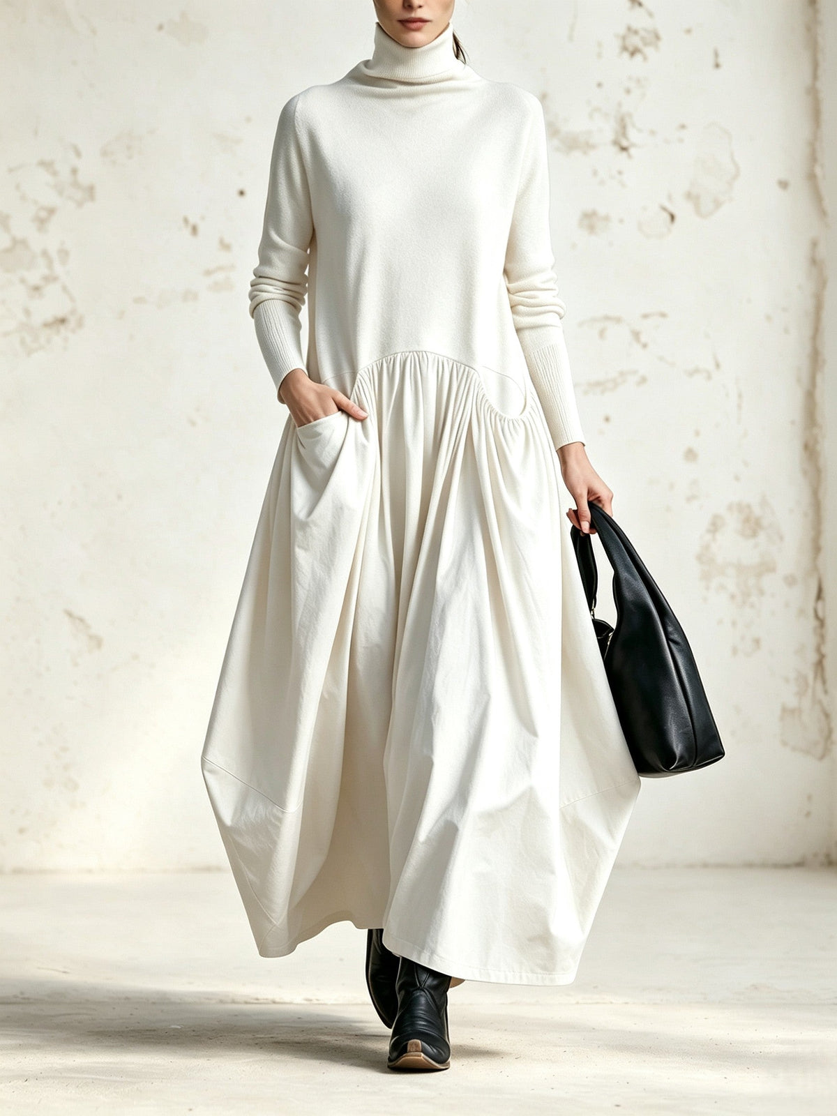 Jimena | Vestido Maxi de Cuello Alto con Bolsillos