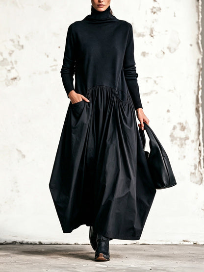 Jimena | Vestido Maxi de Cuello Alto con Bolsillos