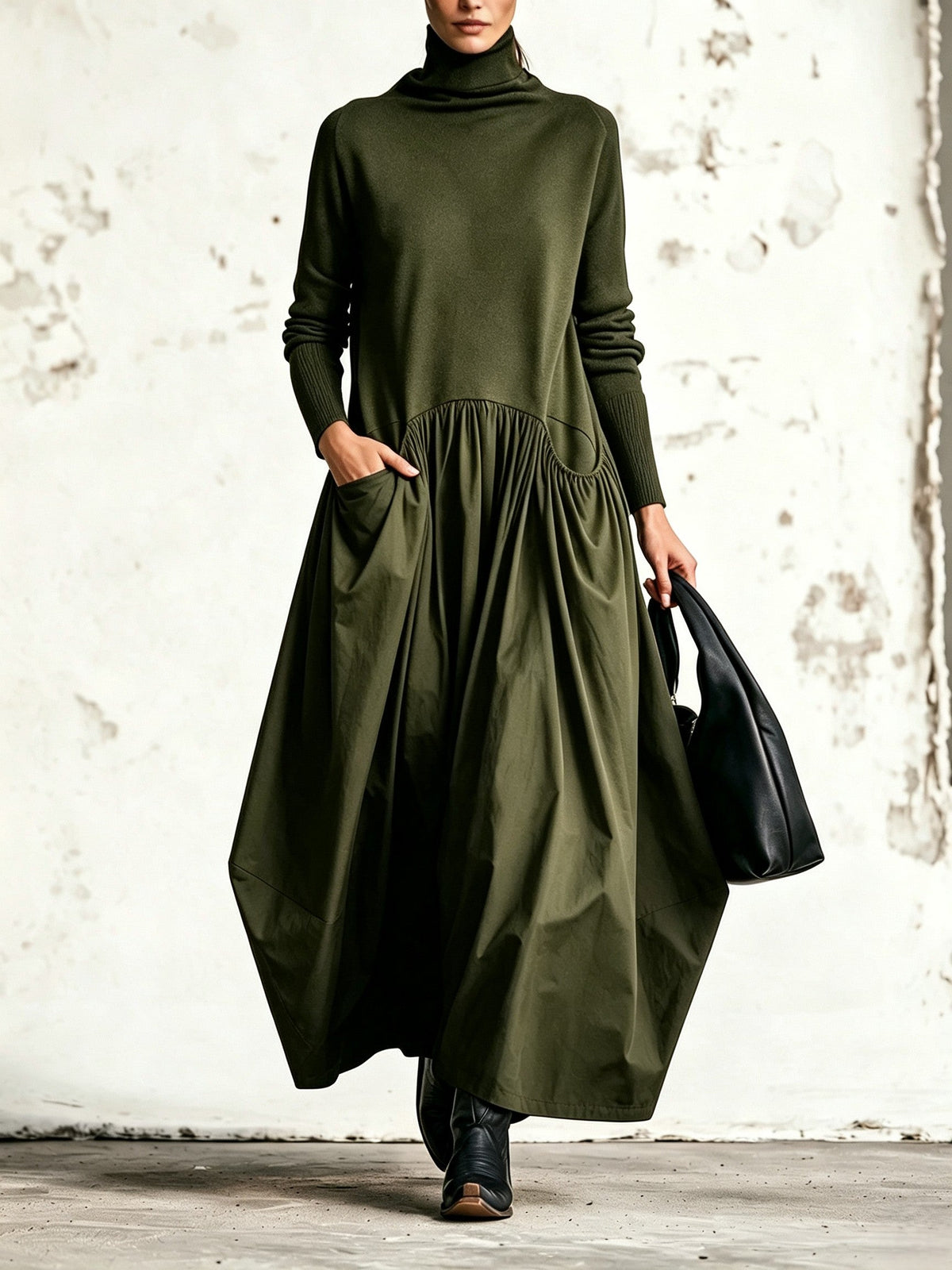 Jimena | Vestido Maxi de Cuello Alto con Bolsillos