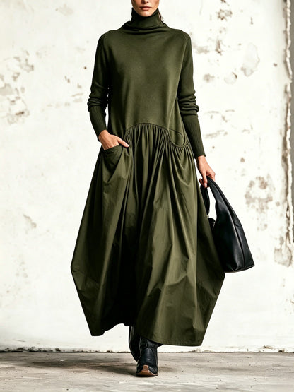 Jimena | Vestido Maxi de Cuello Alto con Bolsillos
