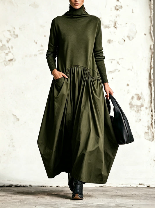 Jimena | Vestido Maxi de Cuello Alto con Bolsillos