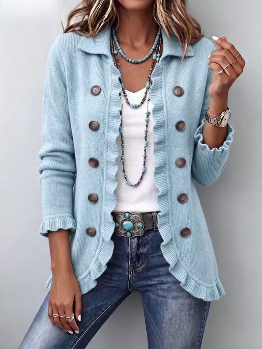 Cecilia | Chaqueta de Punto con Volantes – Azul Bebé