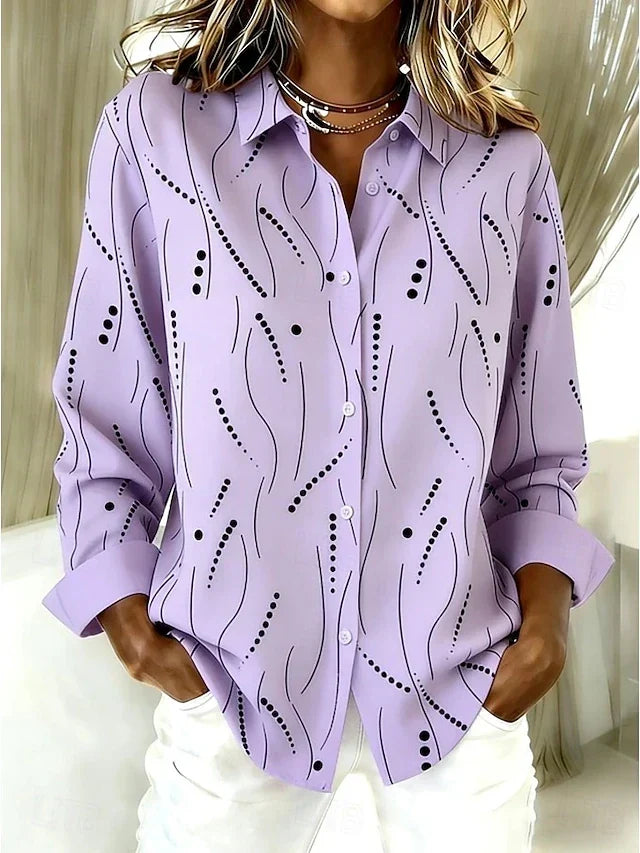 Blusa camisera de líneas y puntos en lila