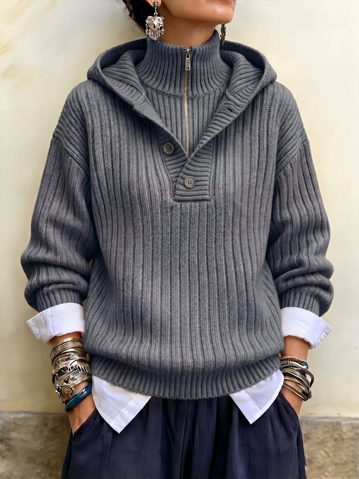 Alicia | Jersey de Punto Acanalado con Capucha